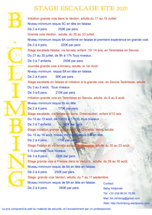 Stage escalade été 2020